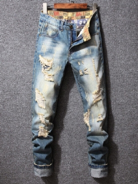 Gat Potlood Broek Kleurblok Gradiënt Rits Midden Taille Jeans