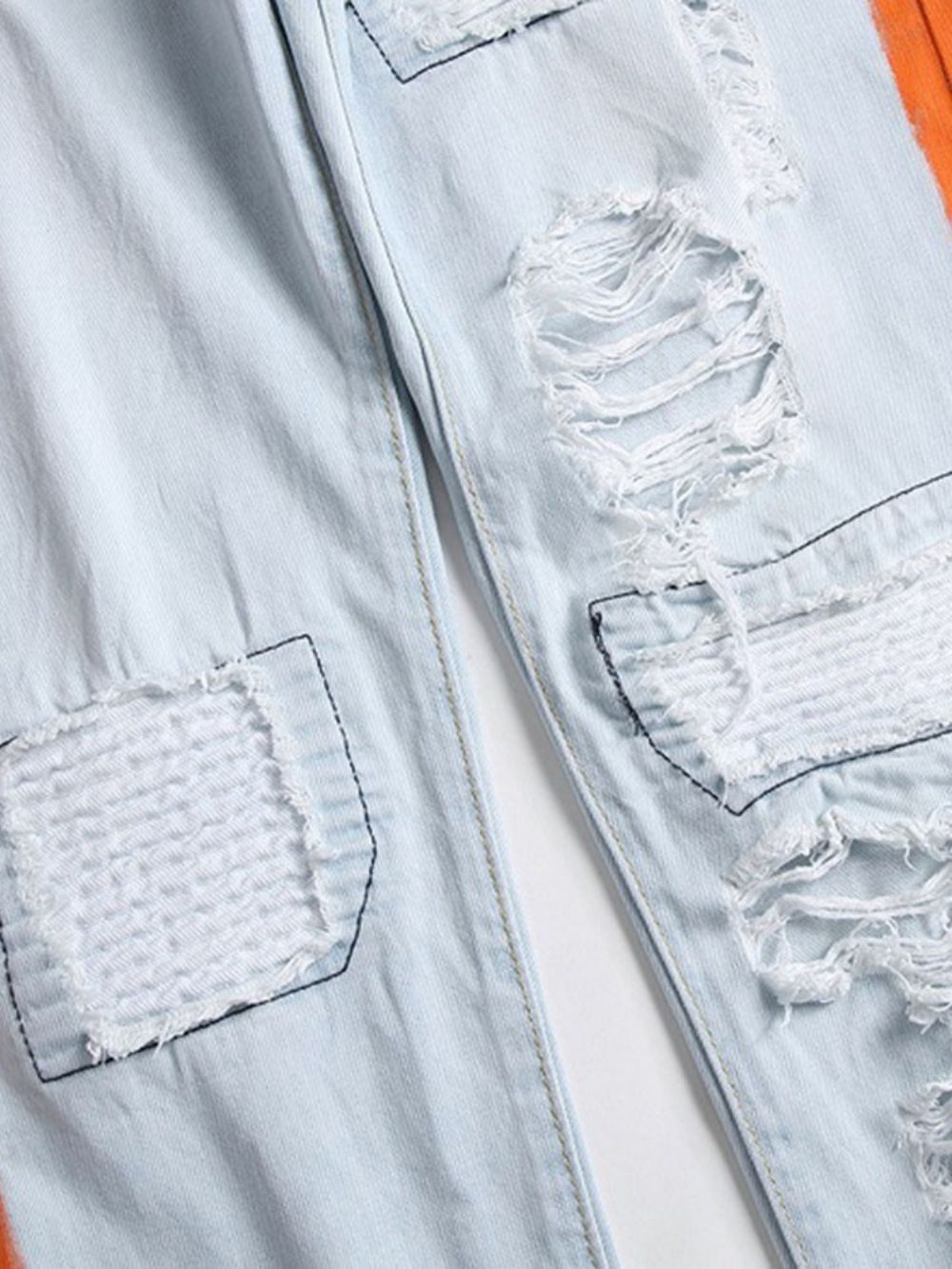 Gat Rechte Jeans Met Halfhoge Taille En Rits Met Kleurvlakken