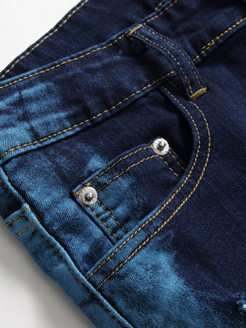 Gat Rechte Rits Midden Taille Mannen Slim Jeans