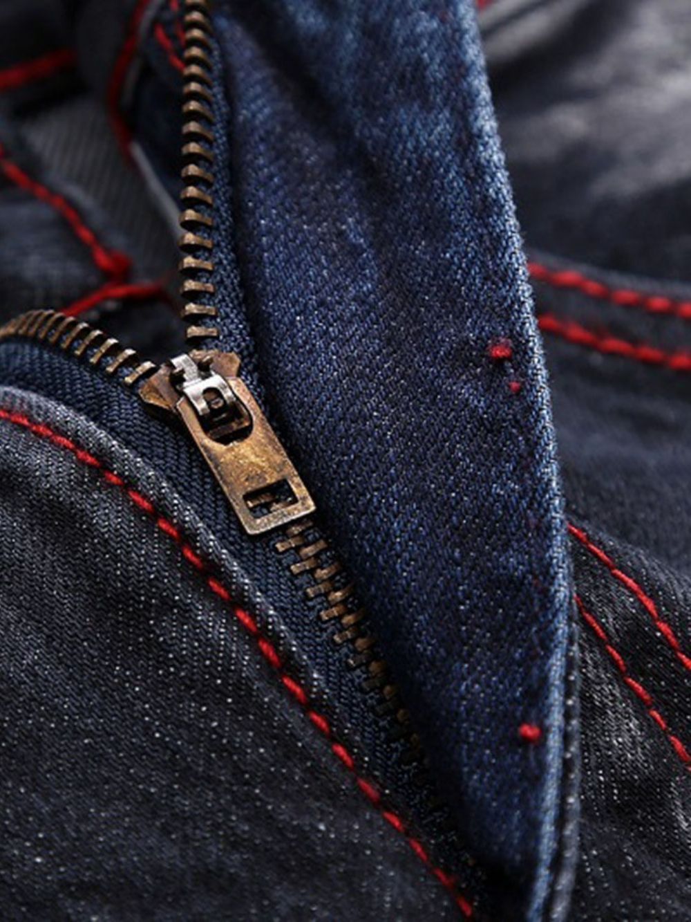 Geborduurde Rechte Casual Jeans Met Rits Heren