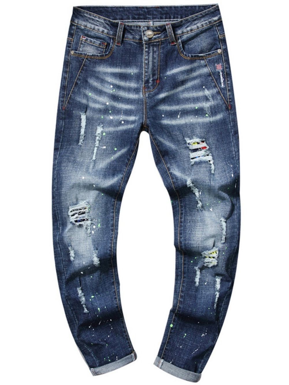 Gedragen Jeans Met Rechte Taille En Ritssluiting