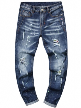 Gedragen Jeans Met Rechte Taille En Ritssluiting