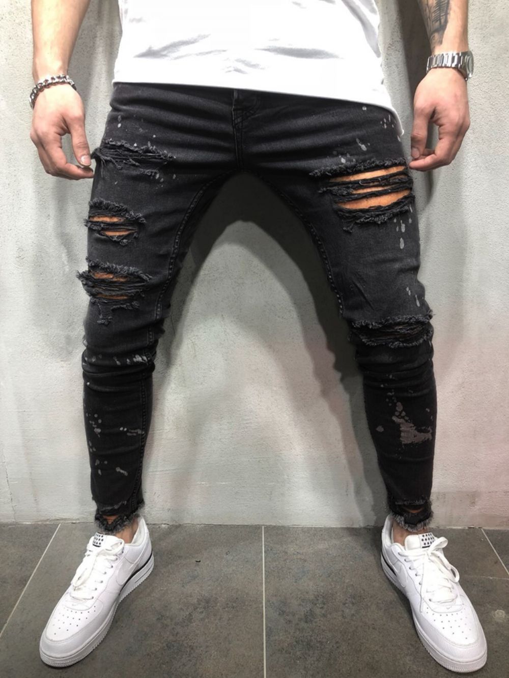 Gescheurde Gescheurde Jeans Heren Met Effen Print