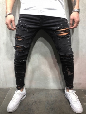 Gescheurde Gescheurde Jeans Heren Met Effen Print