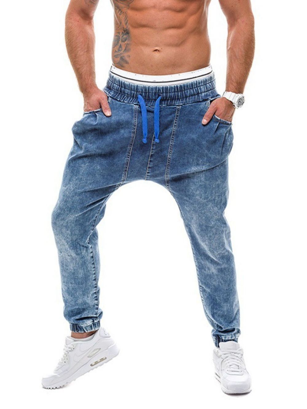 Herenjeans Met Rechte Taille En Veters Met Gradiënt