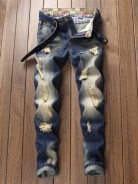 Jeans Met Halfhoge Taille Met Kleurblokzak En Rits