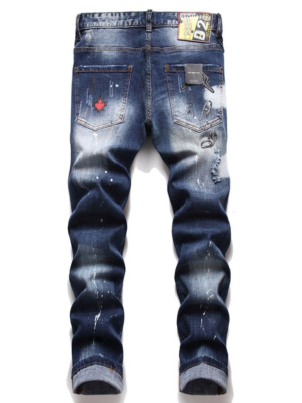 Jeans Met Kleurblokgat En Knoop Midden Taille