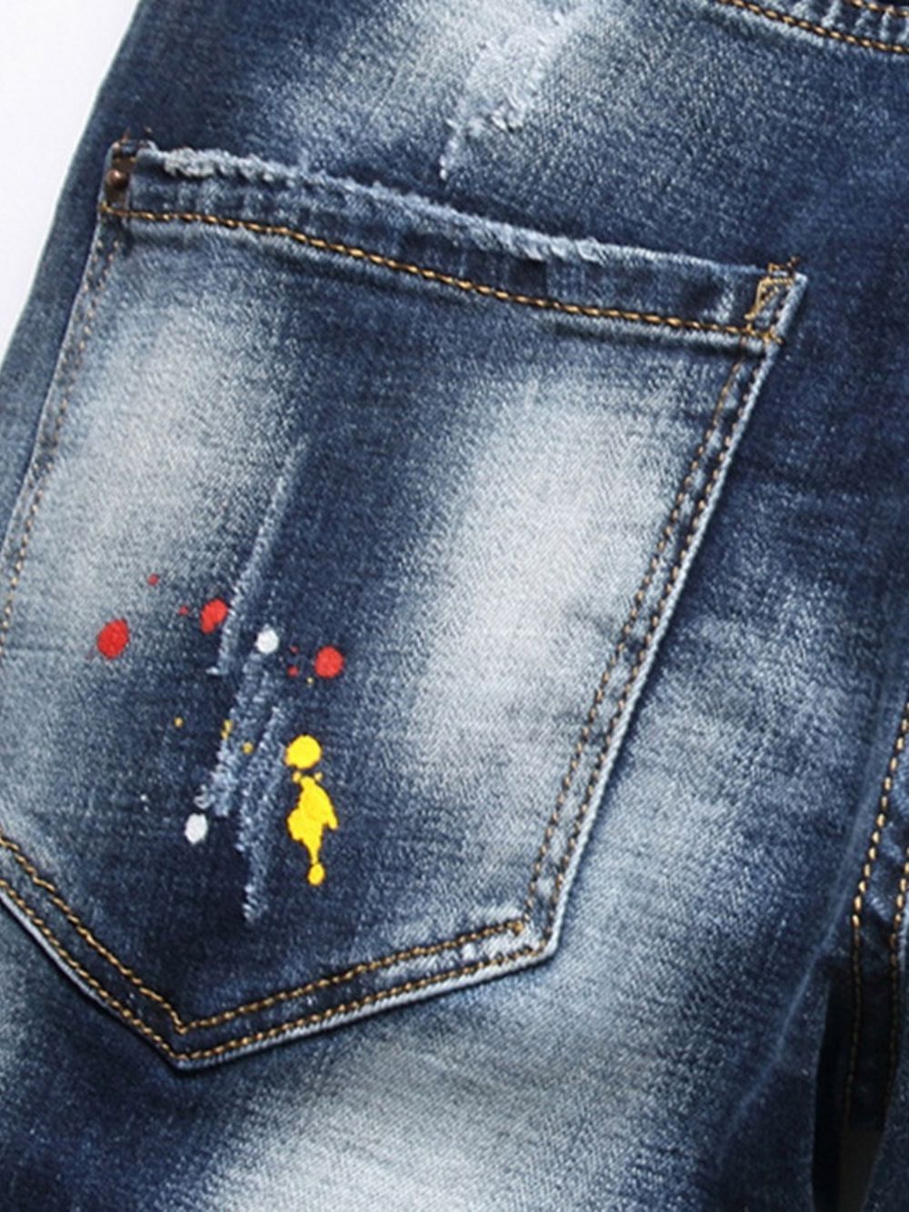 Jeans Met Kleurblokgat En Knoop Midden Taille