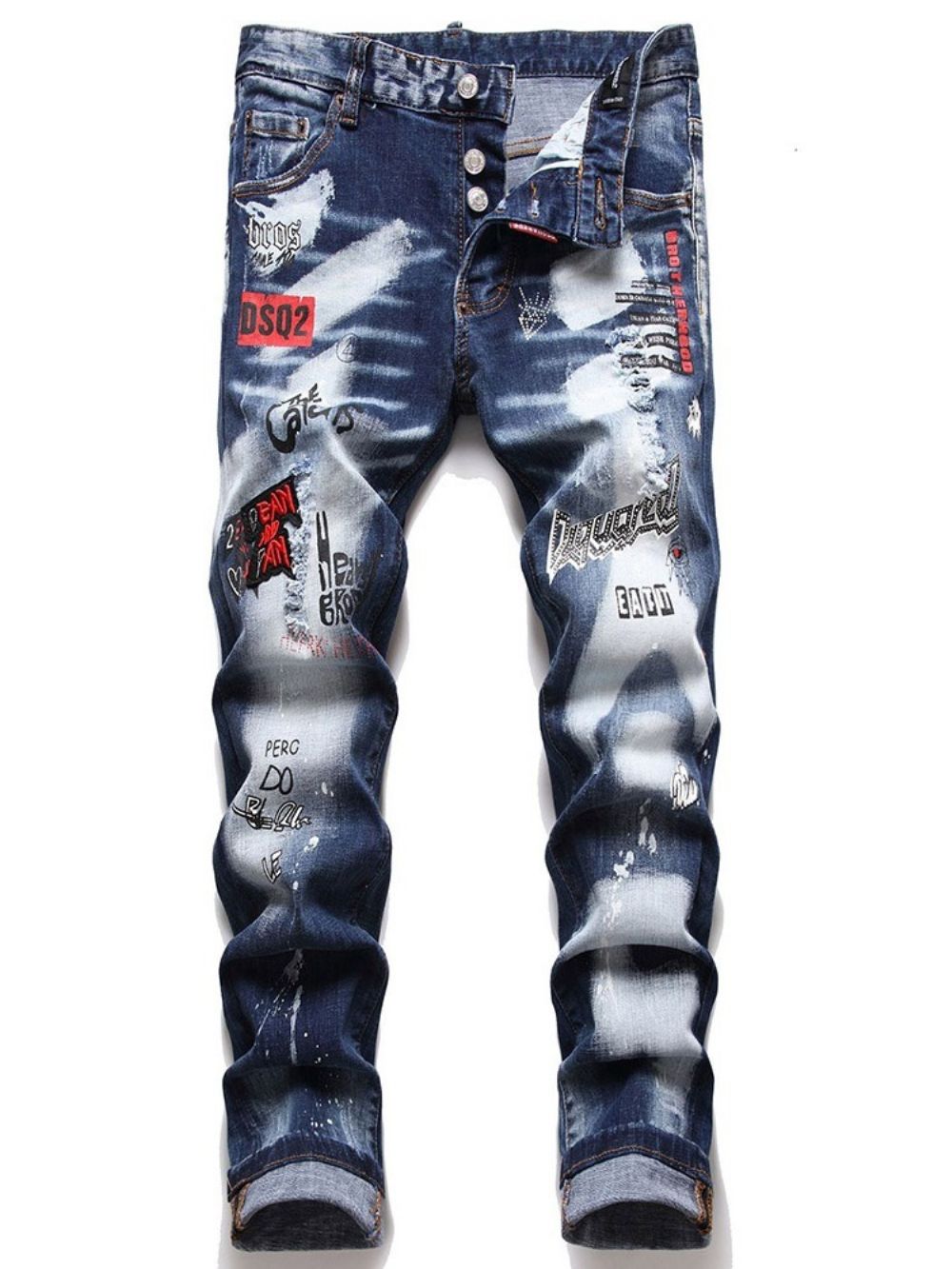 Jeans Met Kleurblokgat En Knoop Midden Taille