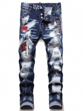 Jeans Met Kleurblokgat En Knoop Midden Taille