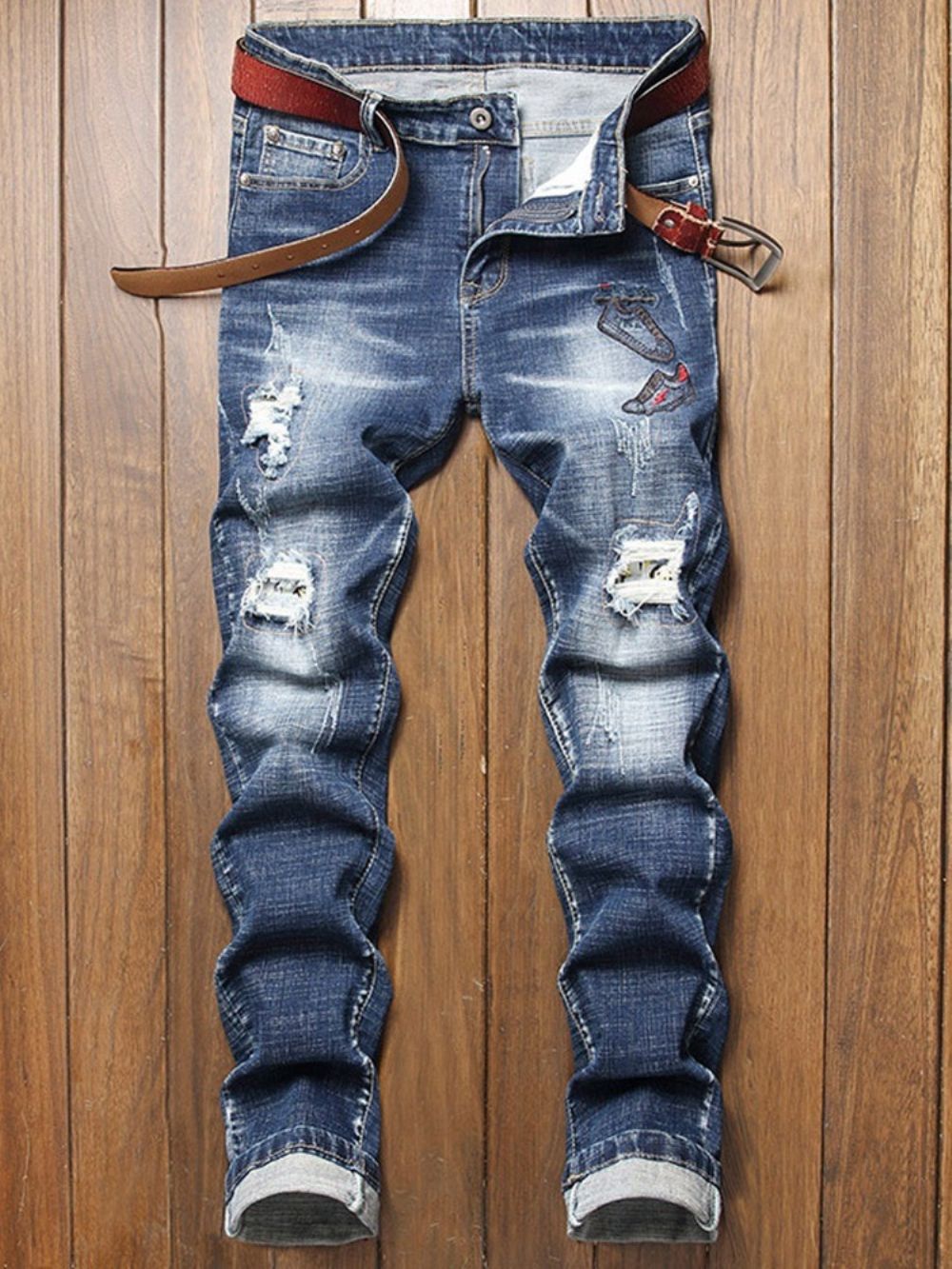 Jeans Met Rechte Taille En Rits Met Gaten