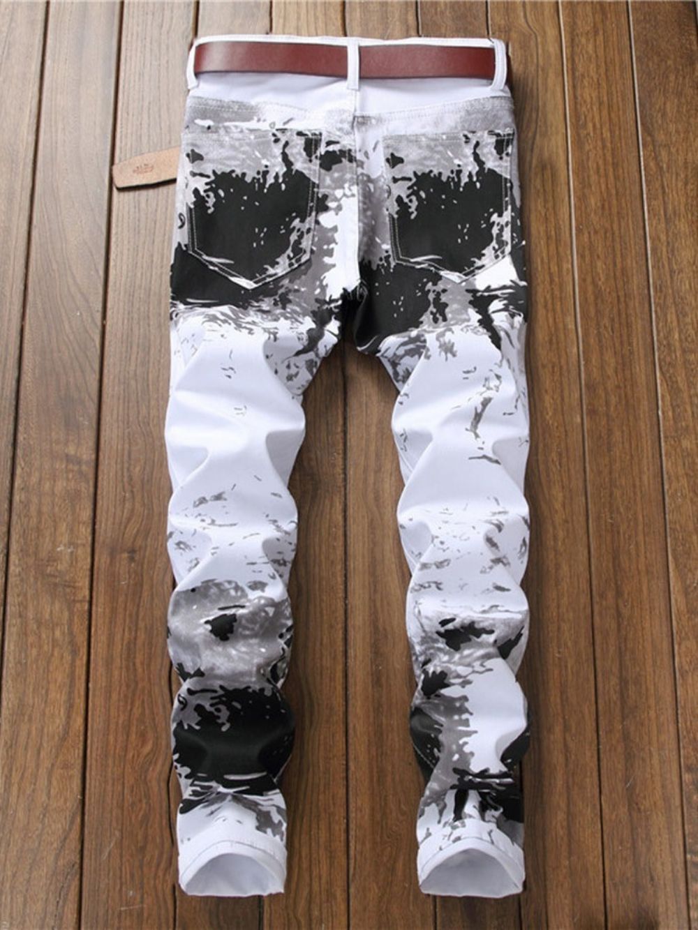 Koreaanse Jeans Met Dunne Rechte Rits En Print