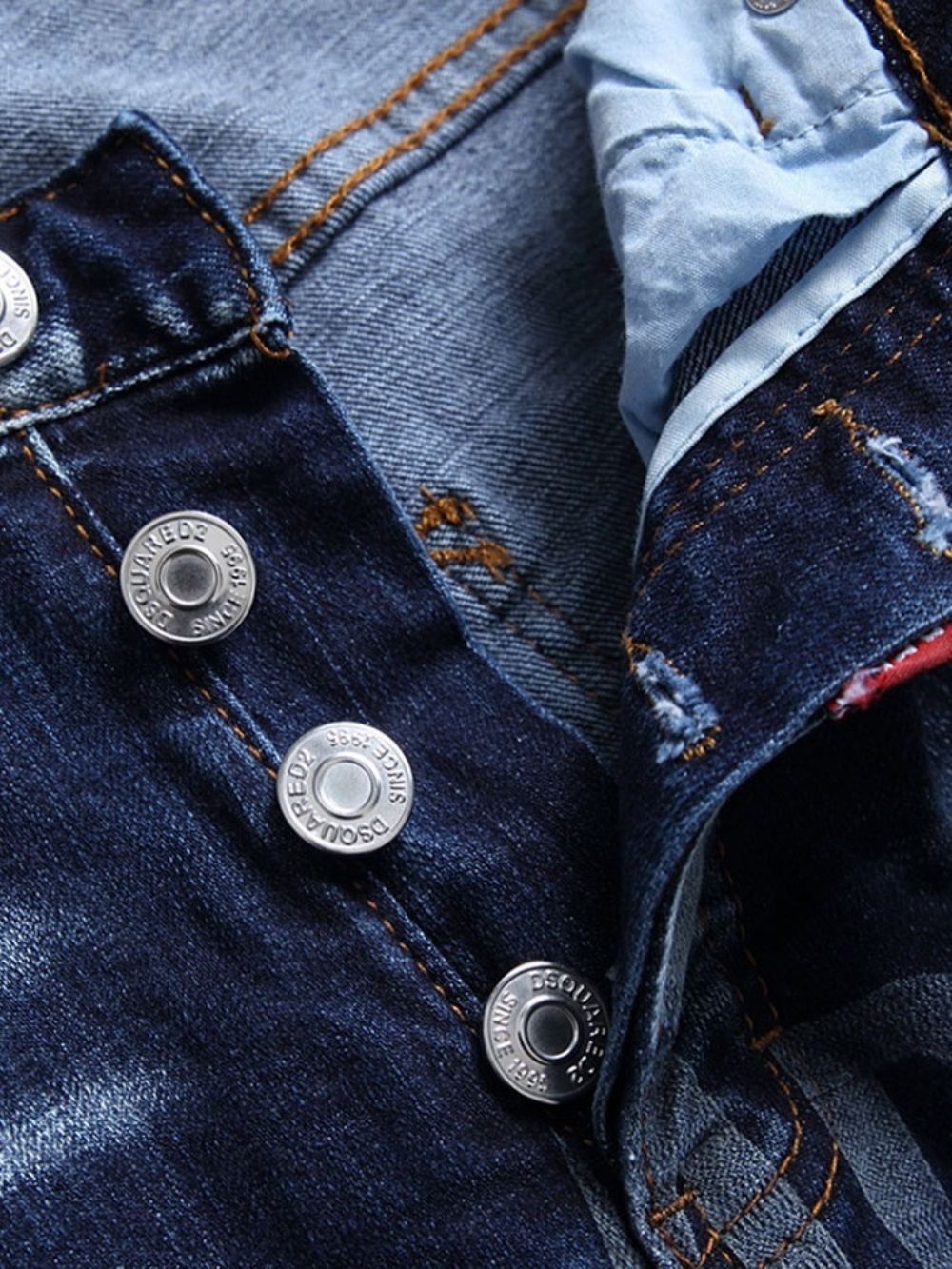 Letter Rechte Versleten Koreaanse Jeans Met Middelhoge Taille