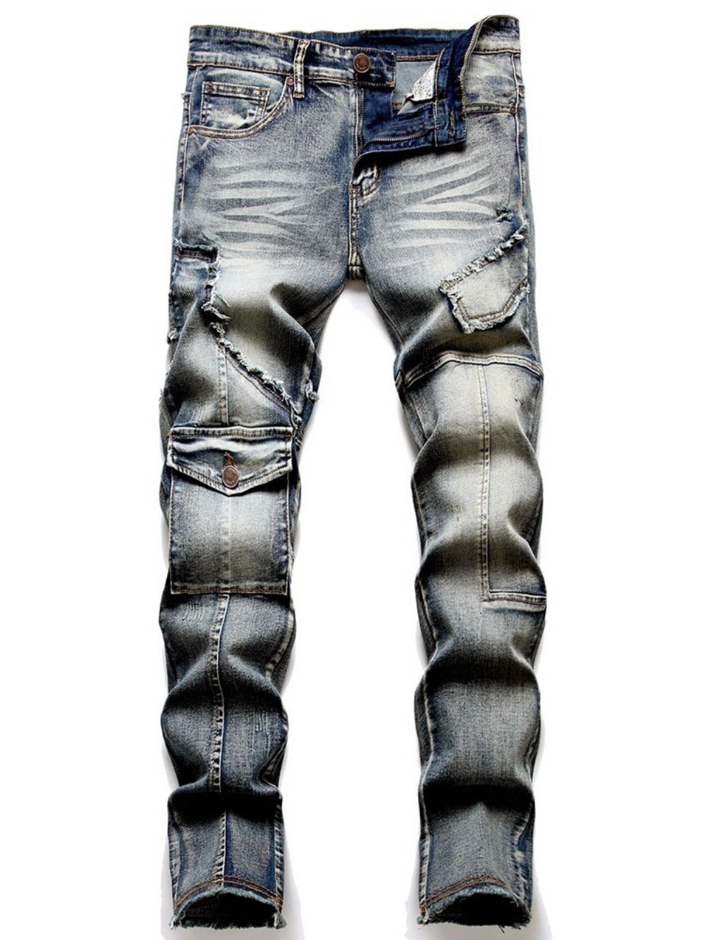 Mode Herenjeans Met Halfhoge Taille En Kleurblokken