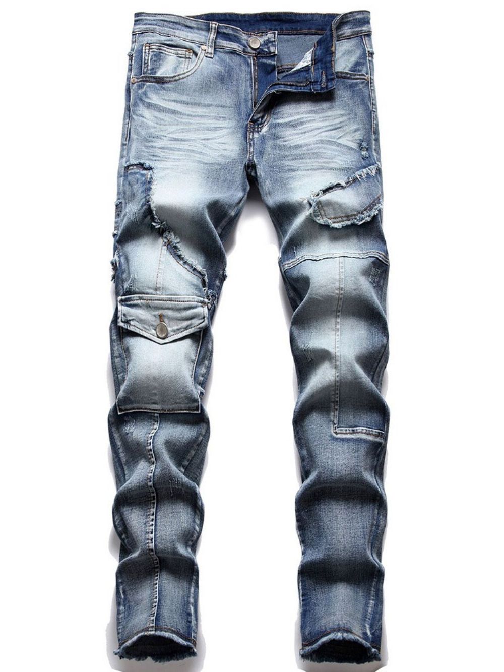 Mode Herenjeans Met Halfhoge Taille En Kleurblokken