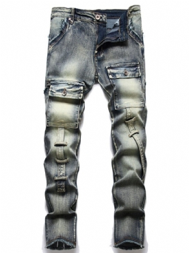 Mode Herenjeans Met Halfhoge Taille En Kleurblokken