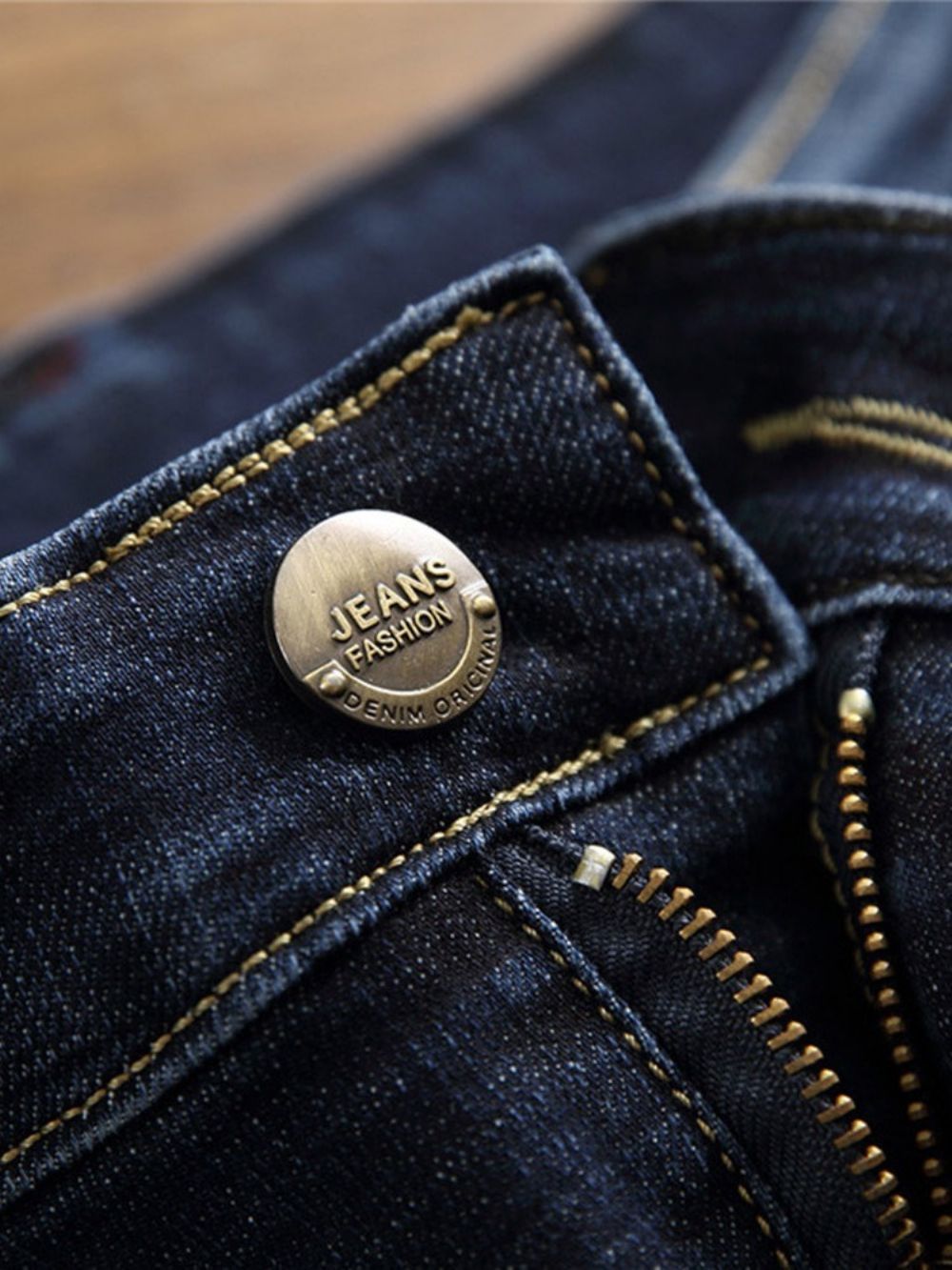 Mode-Jeans Met Geborduurd Kleurblok Met Ritssluiting