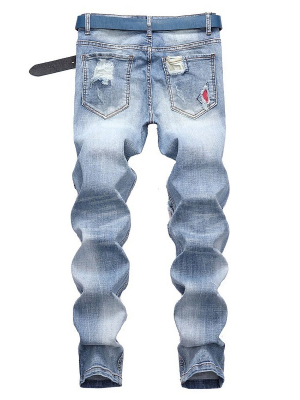 Patchwork Lichtblauwe Geplooide Casual Jeans Heren