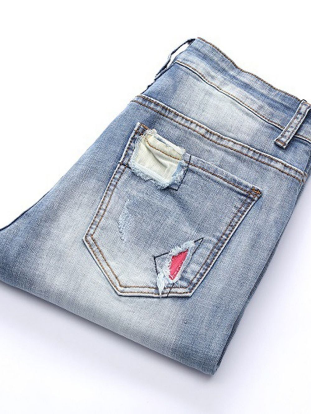 Patchwork Lichtblauwe Geplooide Casual Jeans Heren