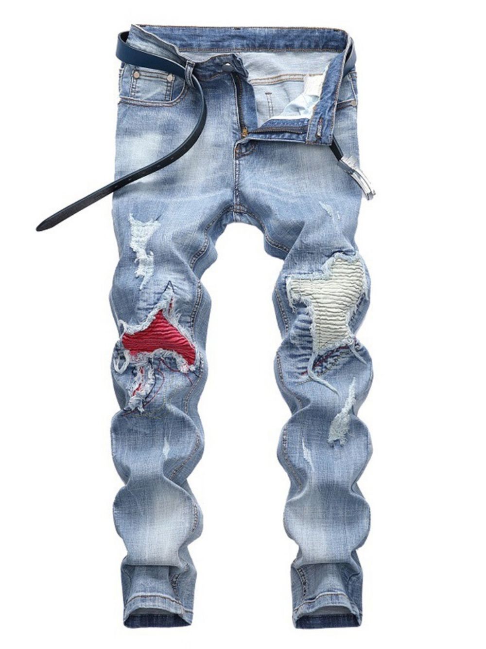 Patchwork Lichtblauwe Geplooide Casual Jeans Heren