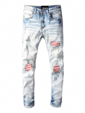 Patchwork Potlood Broek Midden Taille Europese Casual Jeans