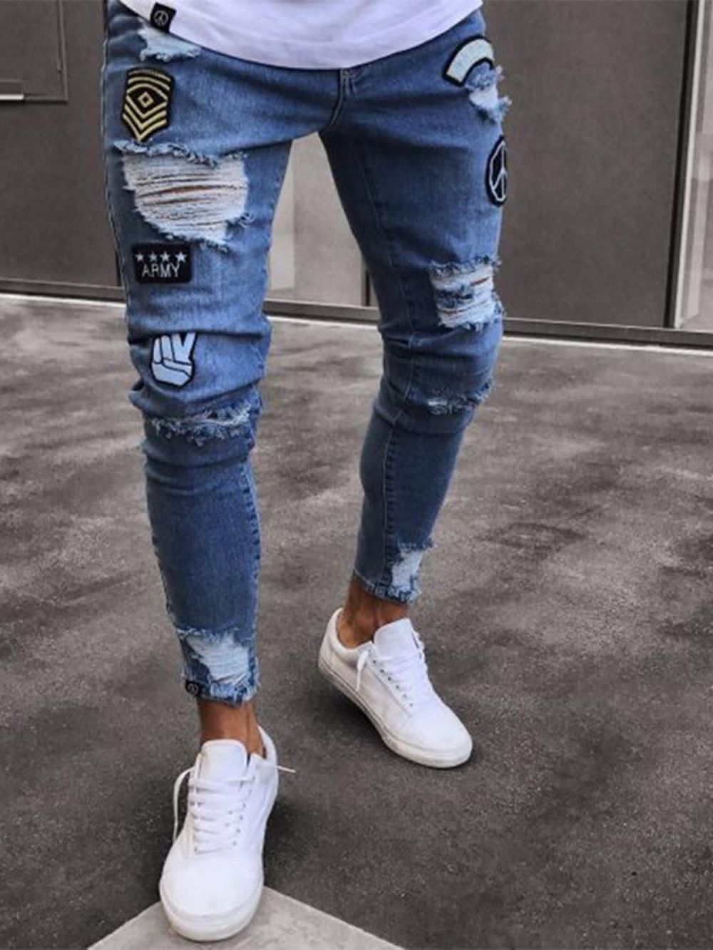 Potloodbroek Appliqués Mid-Taille Casual Jeans Heren