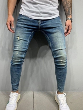 Potloodbroek Effen Gedragen Europese Casual Jeans Met Middelhoge Taille