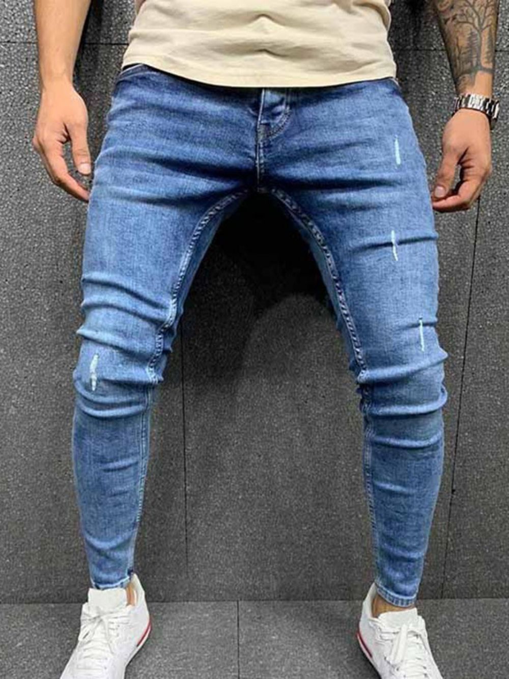 Potloodbroek Gedragen Effen Jeans Met Halfhoge Taille En Rits