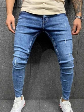 Potloodbroek Gedragen Effen Jeans Met Halfhoge Taille En Rits