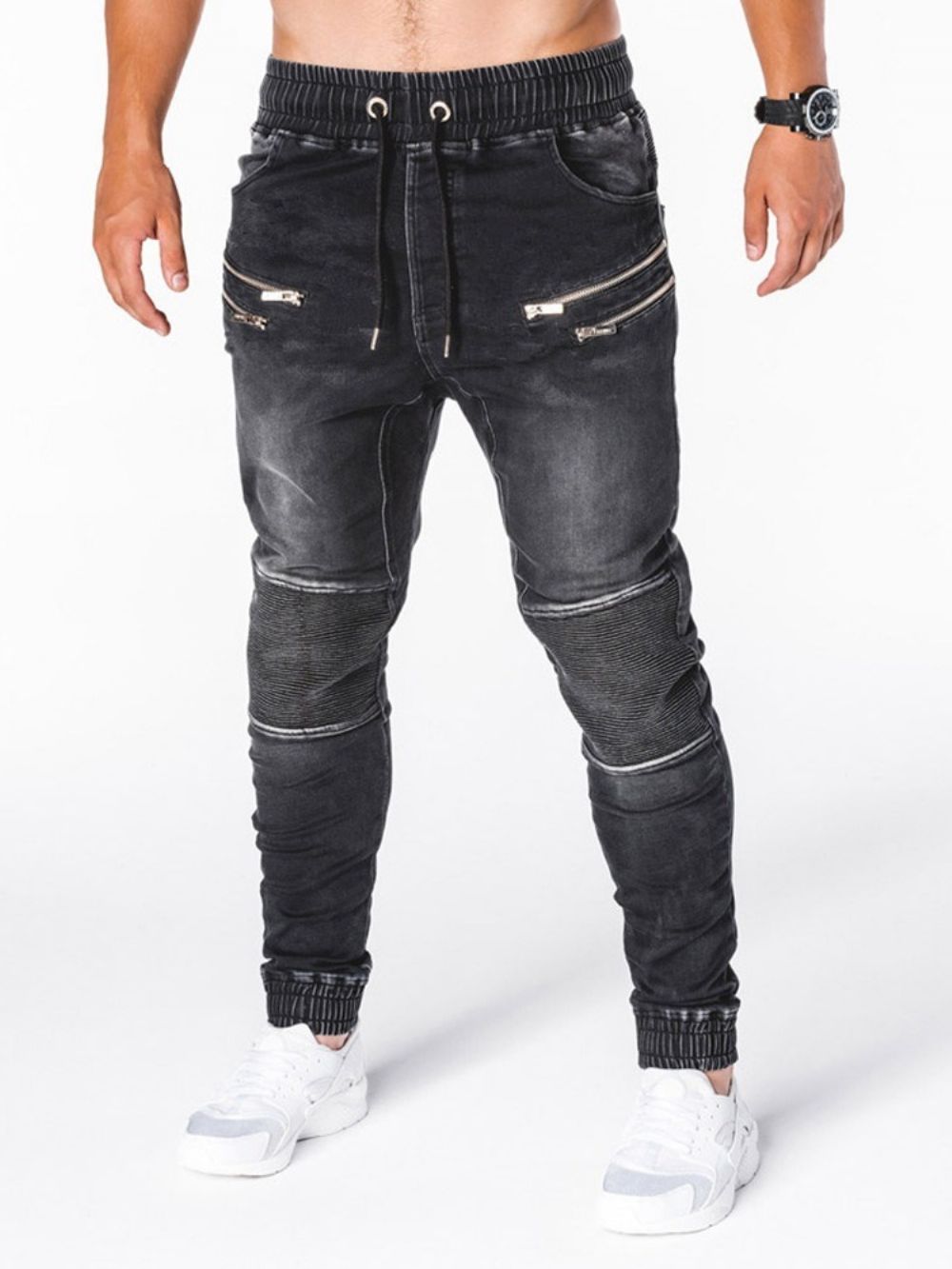 Potloodbroek Gedragen Hiphop-Jeans Heren Met Middelhoge Taille