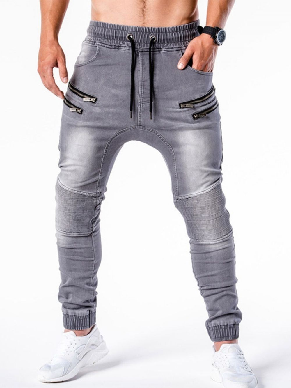 Potloodbroek Gedragen Hiphop-Jeans Heren Met Middelhoge Taille