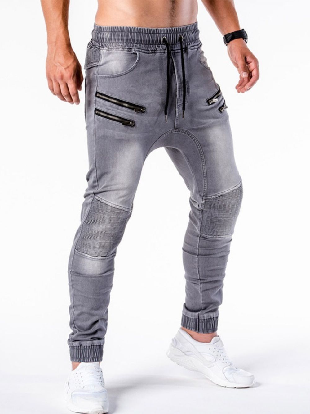 Potloodbroek Gedragen Hiphop-Jeans Heren Met Middelhoge Taille