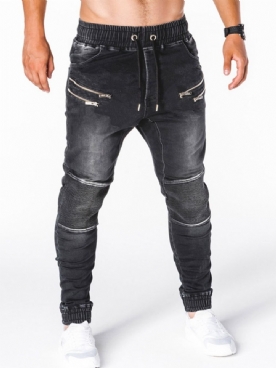 Potloodbroek Gedragen Hiphop-Jeans Heren Met Middelhoge Taille