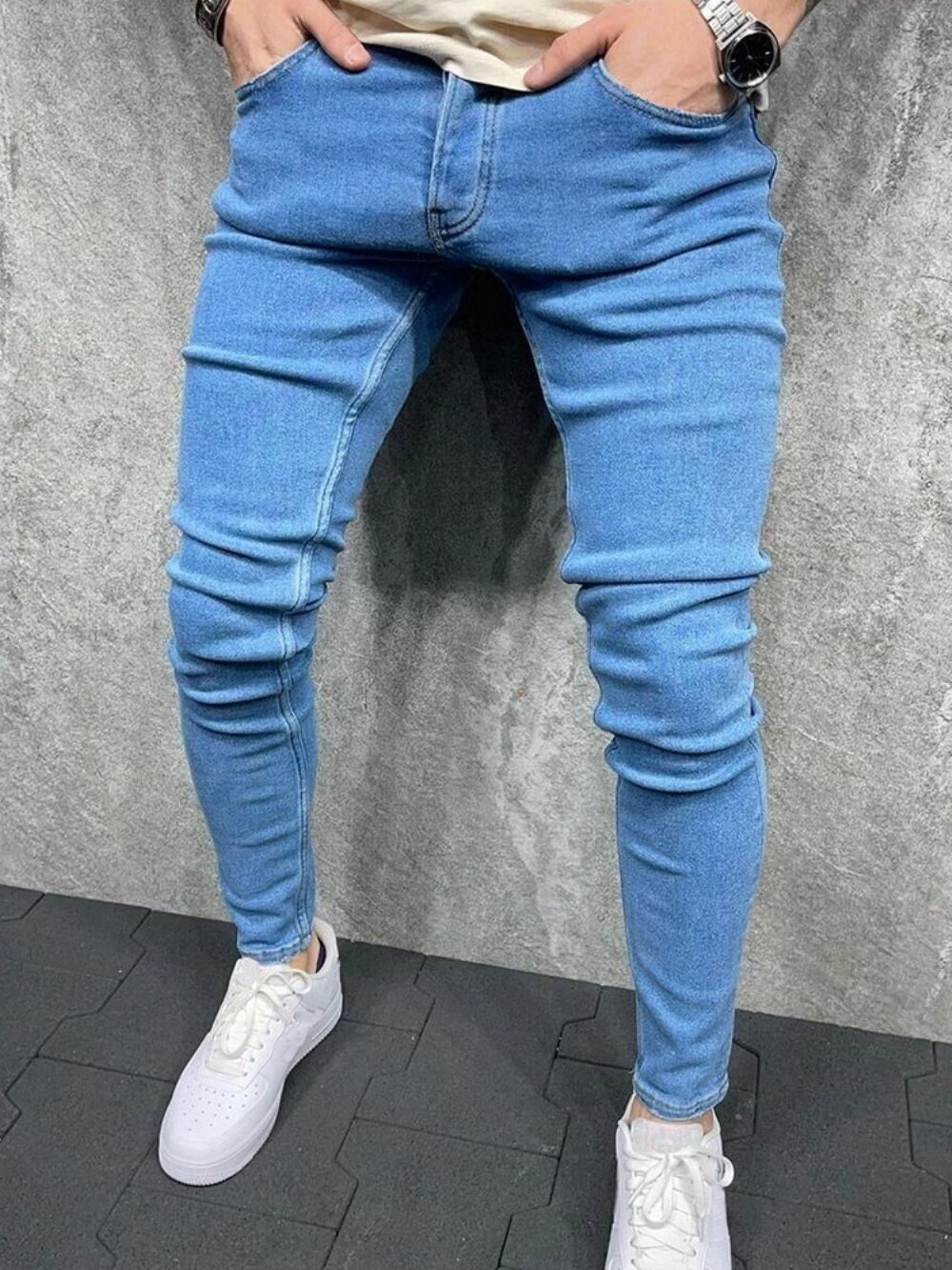 Potloodbroek Met Effen Knopen Casual Jeans Heren Met Rits