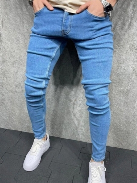 Potloodbroek Met Effen Knopen Casual Jeans Heren Met Rits