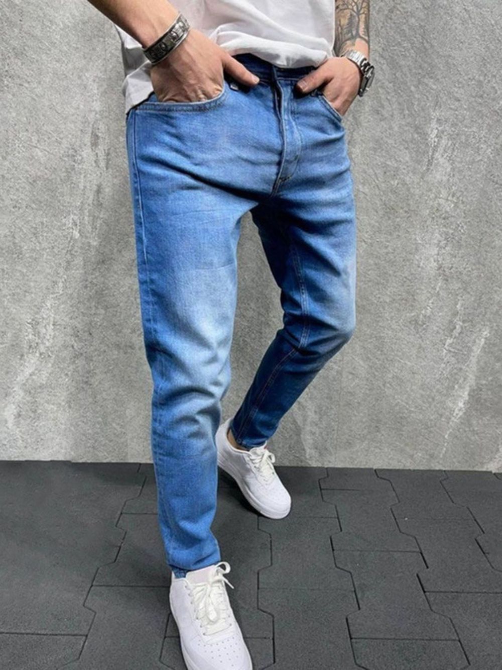 Potloodbroek Met Zak Effen Jeans Met Halfhoge Taille En Rits