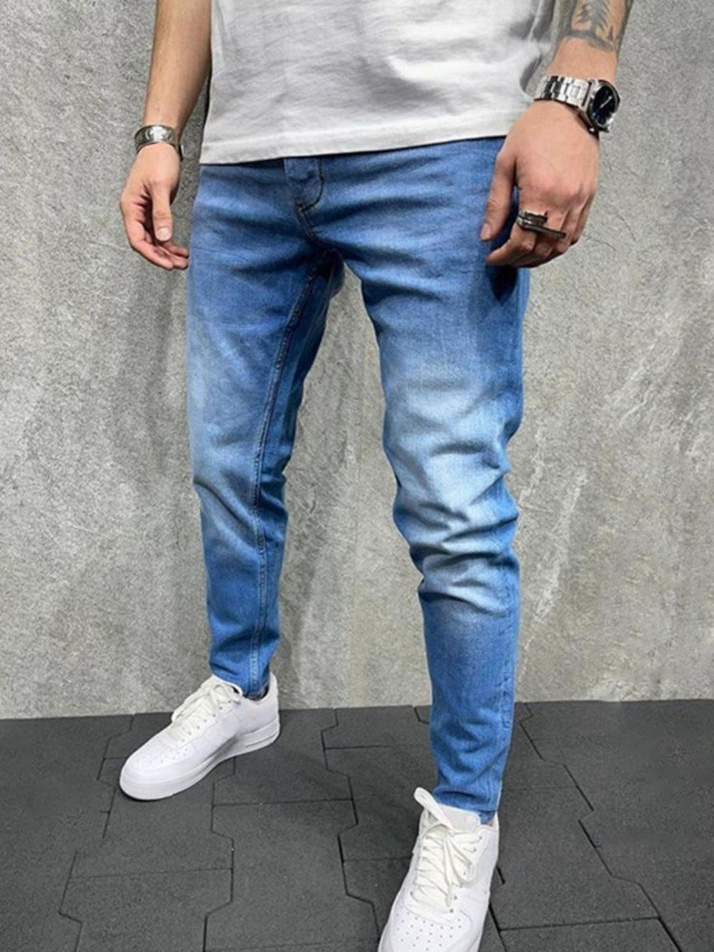 Potloodbroek Met Zak Effen Jeans Met Halfhoge Taille En Rits