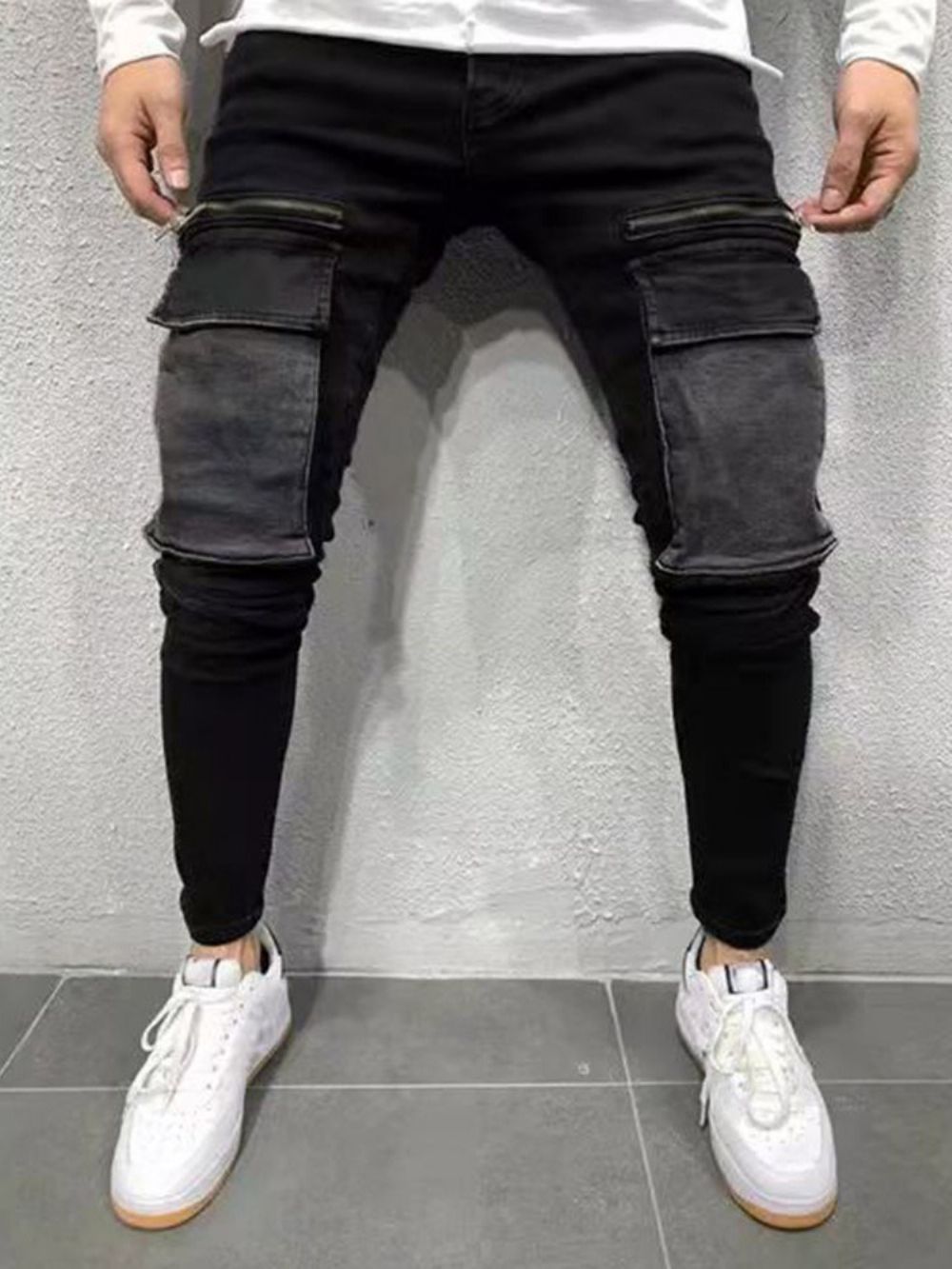 Potloodbroek Met Zak En Kleurblok Europese Jeans Met Middelhoge Taille