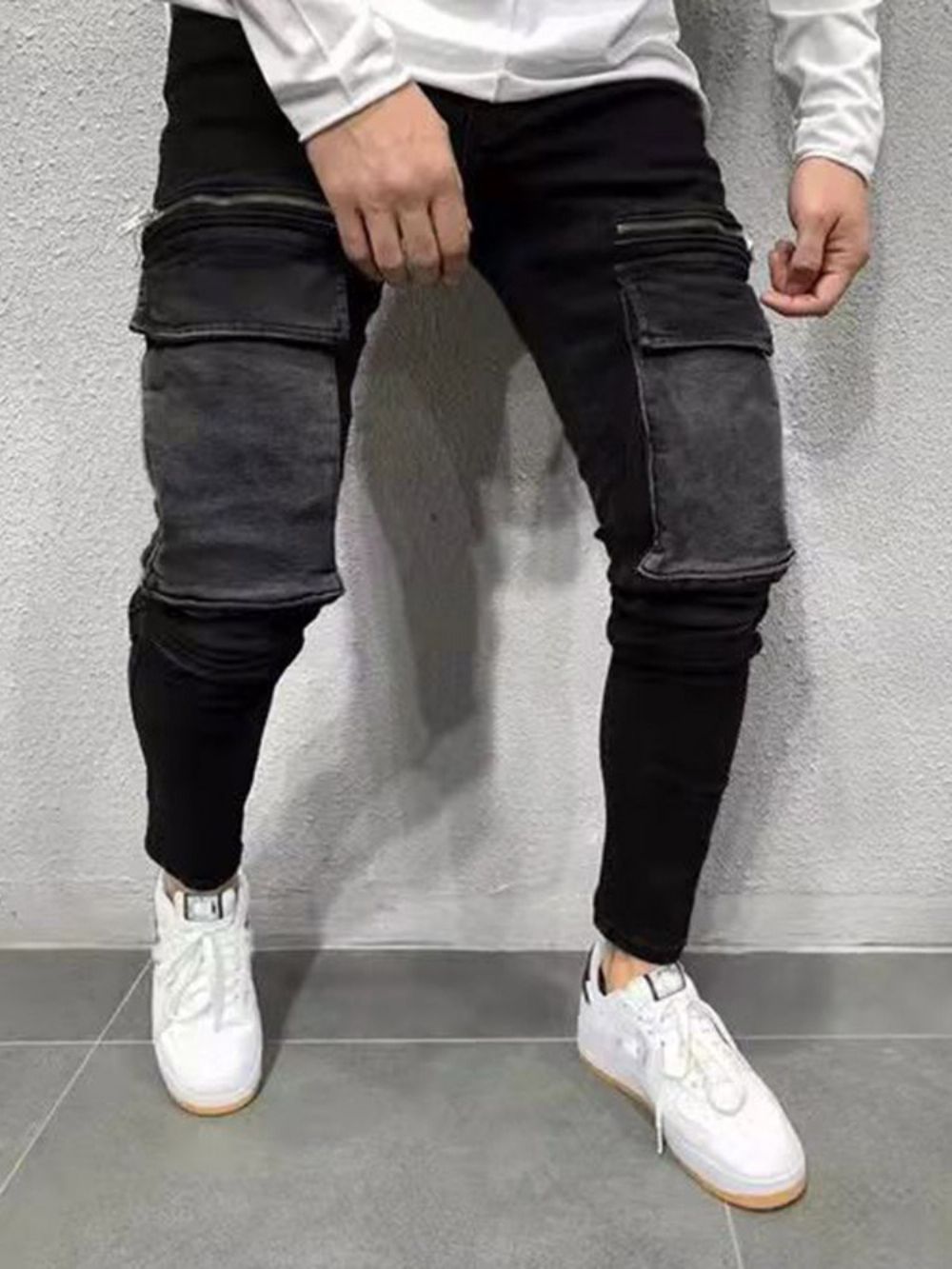 Potloodbroek Met Zak En Kleurblok Europese Jeans Met Middelhoge Taille