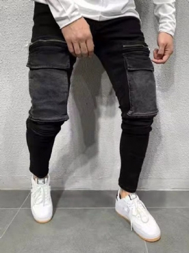 Potloodbroek Met Zak En Kleurblok Europese Jeans Met Middelhoge Taille