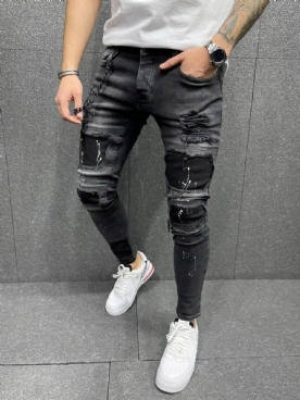 Potloodbroek Verfspatten Europese Jeans Met Halfhoge Taille