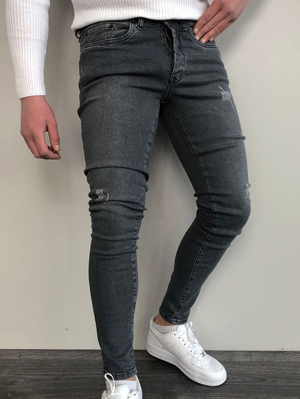 Potloodbroek Versleten Effen Mid-Taille Rits Casual Jeans