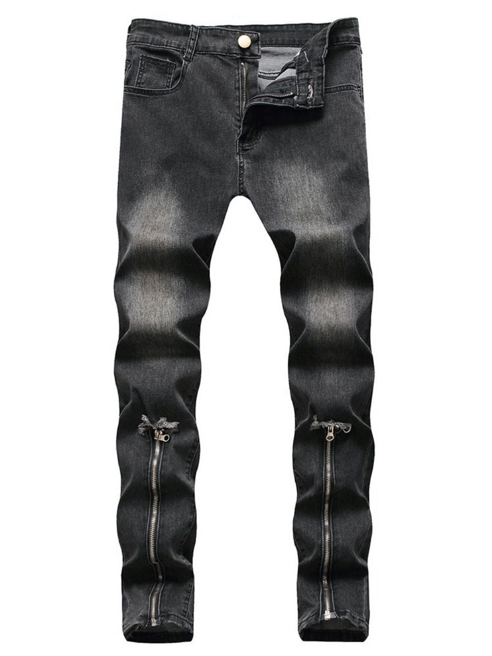 Potloodbroek Versleten Herenjeans Met Halfhoge Taille En Rits