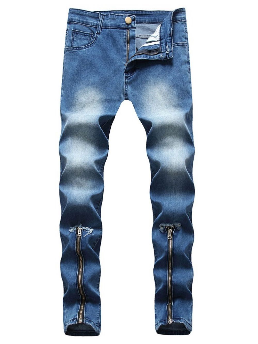 Potloodbroek Versleten Herenjeans Met Halfhoge Taille En Rits