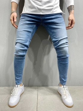 Potloodbroek Versleten Jeans Met Halfhoge Taille En Rits