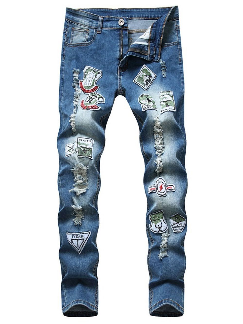 Potloodbroek Versleten Jeans Met Hoge Taille En Rits