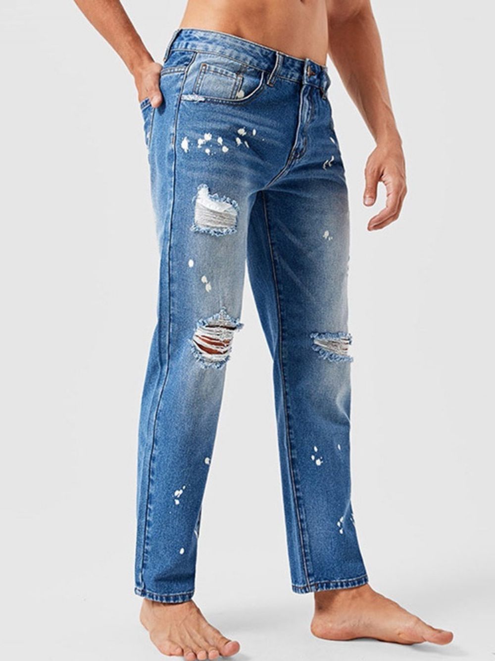 Recht Gedragen Jeans Met Halfhoge Taille En Rits Heren