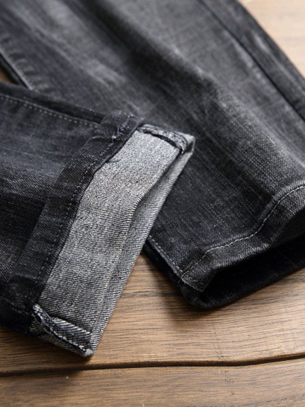 Rechte Casual Jeans Heren Met Geplooide Ritssluiting