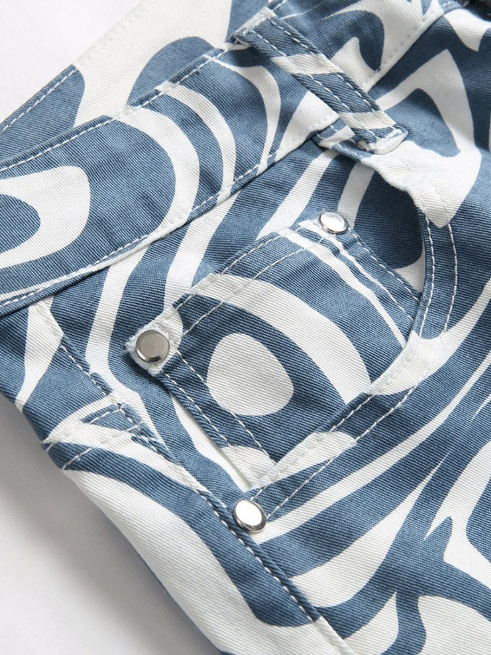 Rechte Casual Jeans Met Middelhoge Taille Met Print Heren