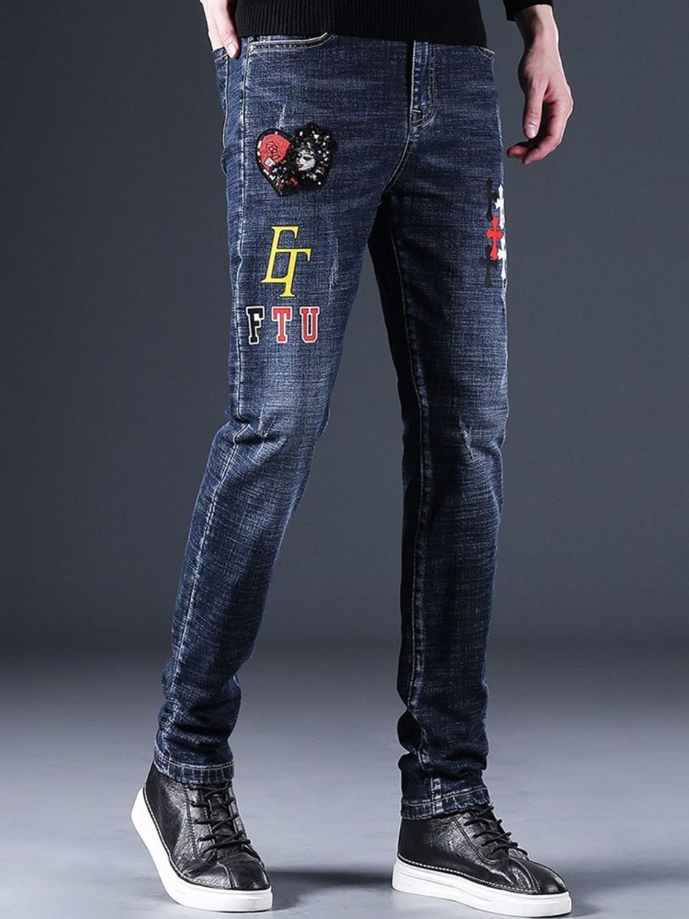 Rechte Europese Jeans Met Halfhoge Taille